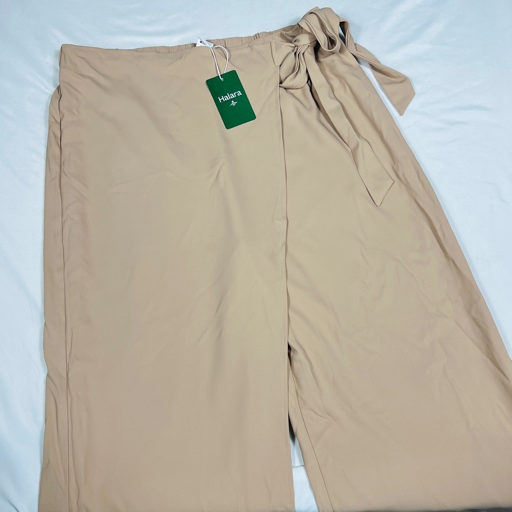 Halara Wide Leg Wrap Tie Pants Tan Beige XL Petite High Waisted Flowy Trousers